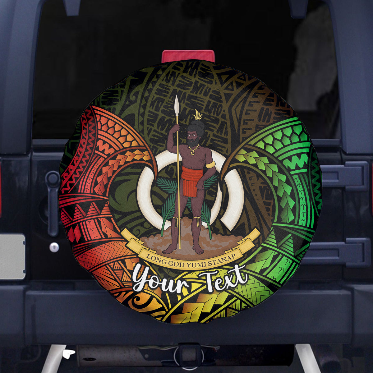 Personalised Vanuatu Family Day Spare Tire Cover Happy 26 December Vanuatuan Pig Tusk LT14 Black - Polynesian Pride