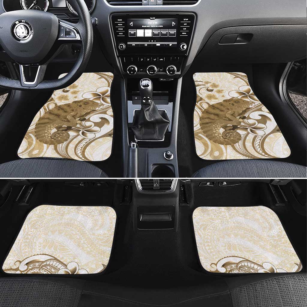 Brown And White Hawaii Chameleon Car Mats Plumeria Polynesian Tribal Art LT14 Set 4pcs Brown - Polynesian Pride