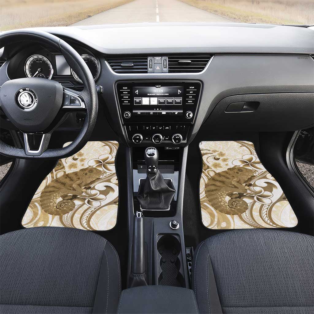 Brown And White Hawaii Chameleon Car Mats Plumeria Polynesian Tribal Art LT14 Set 2pcs - Front Brown - Polynesian Pride