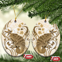 Brown And White Hawaii Chameleon Ceramic Ornament Plumeria Polynesian Tribal Art LT14 Oval Brown - Polynesian Pride