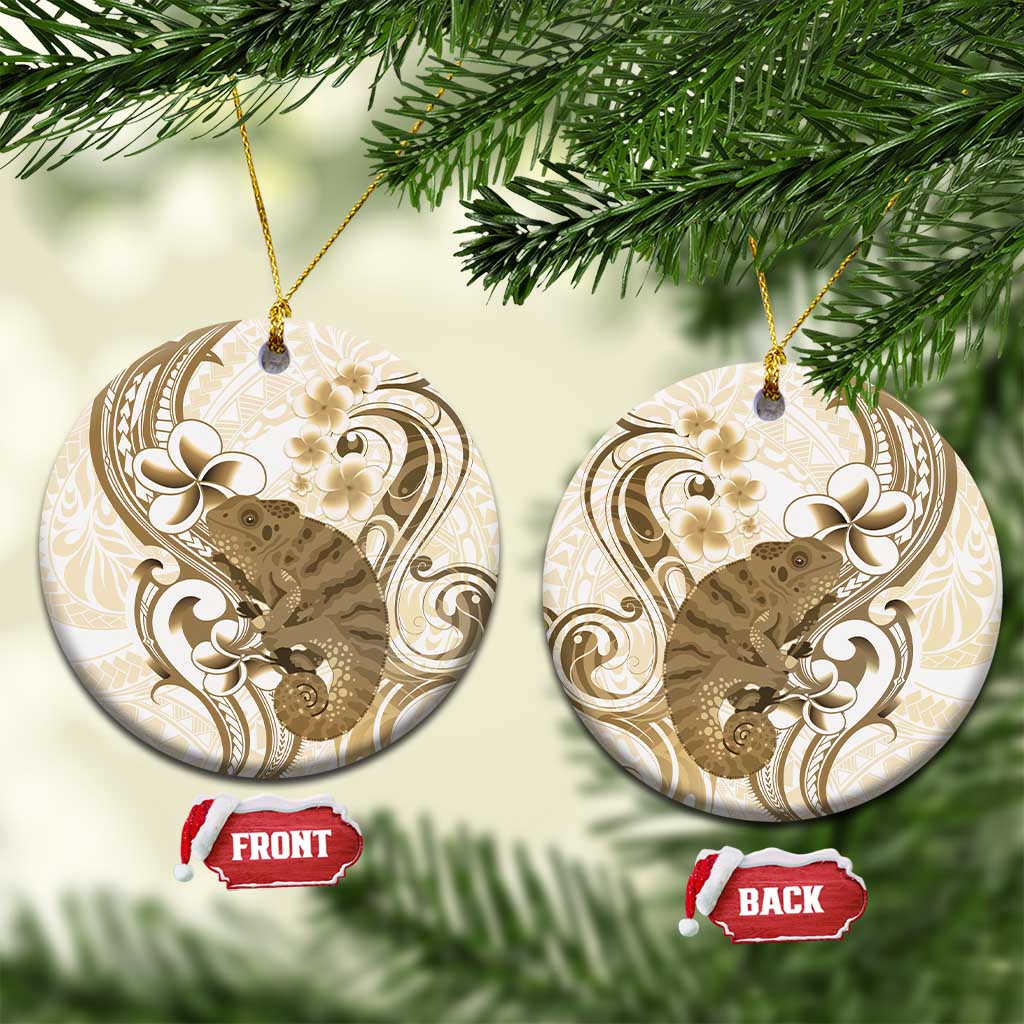 Brown And White Hawaii Chameleon Ceramic Ornament Plumeria Polynesian Tribal Art LT14 Circle Brown - Polynesian Pride