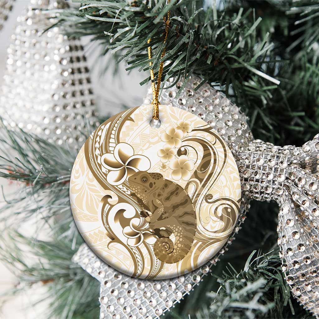 Brown And White Hawaii Chameleon Ceramic Ornament Plumeria Polynesian Tribal Art LT14 - Polynesian Pride