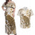 Brown And White Hawaii Chameleon Couples Matching Off Shoulder Maxi Dress and Hawaiian Shirt Plumeria Polynesian Tribal Art