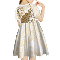 Brown And White Hawaii Chameleon Kid Short Sleeve Dress Plumeria Polynesian Tribal Art LT14 - Polynesian Pride