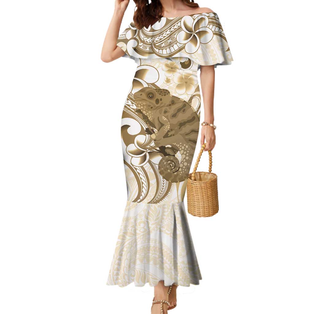 Brown And White Hawaii Chameleon Mermaid Dress Plumeria Polynesian Tribal Art LT14 Women Brown - Polynesian Pride