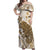 Brown And White Hawaii Chameleon Off Shoulder Maxi Dress Plumeria Polynesian Tribal Art