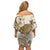 Brown And White Hawaii Chameleon Off Shoulder Short Dress Plumeria Polynesian Tribal Art