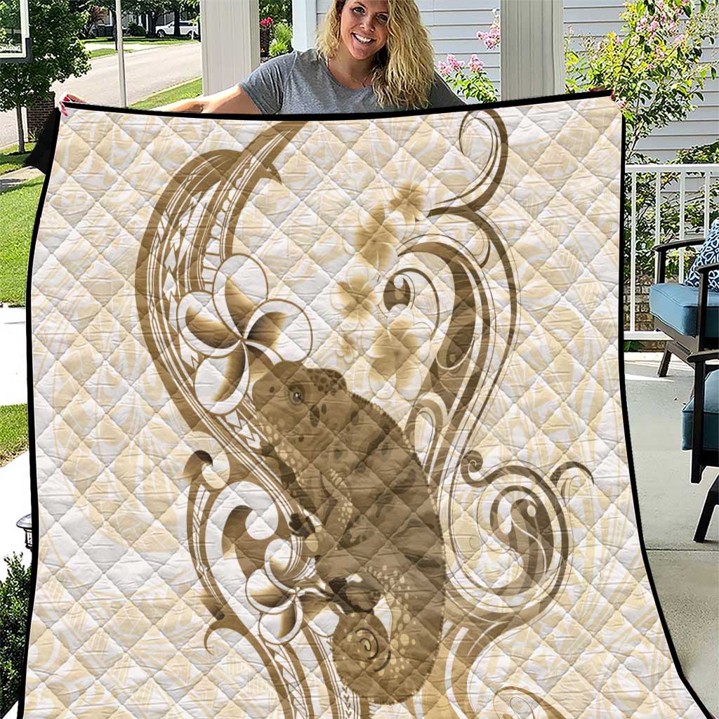 Brown And White Hawaii Chameleon Quilt Plumeria Polynesian Tribal Art LT14 Brown - Polynesian Pride