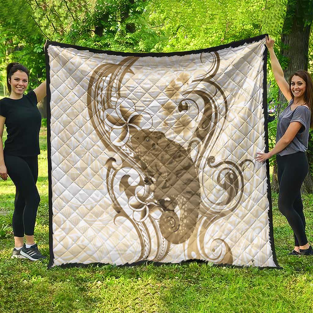 Brown And White Hawaii Chameleon Quilt Plumeria Polynesian Tribal Art LT14 - Polynesian Pride