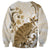 Brown And White Hawaii Chameleon Sweatshirt Plumeria Polynesian Tribal Art