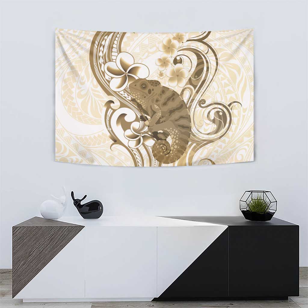 Brown And White Hawaii Chameleon Tapestry Plumeria Polynesian Tribal Art LT14 - Polynesian Pride