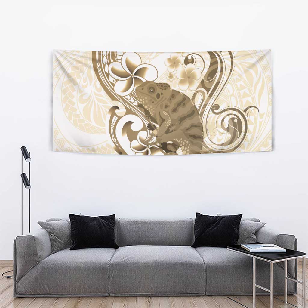 Brown And White Hawaii Chameleon Tapestry Plumeria Polynesian Tribal Art LT14 - Polynesian Pride