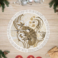 Brown And White Hawaii Chameleon Tree Skirt Plumeria Polynesian Tribal Art LT14 Fringed Brown - Polynesian Pride
