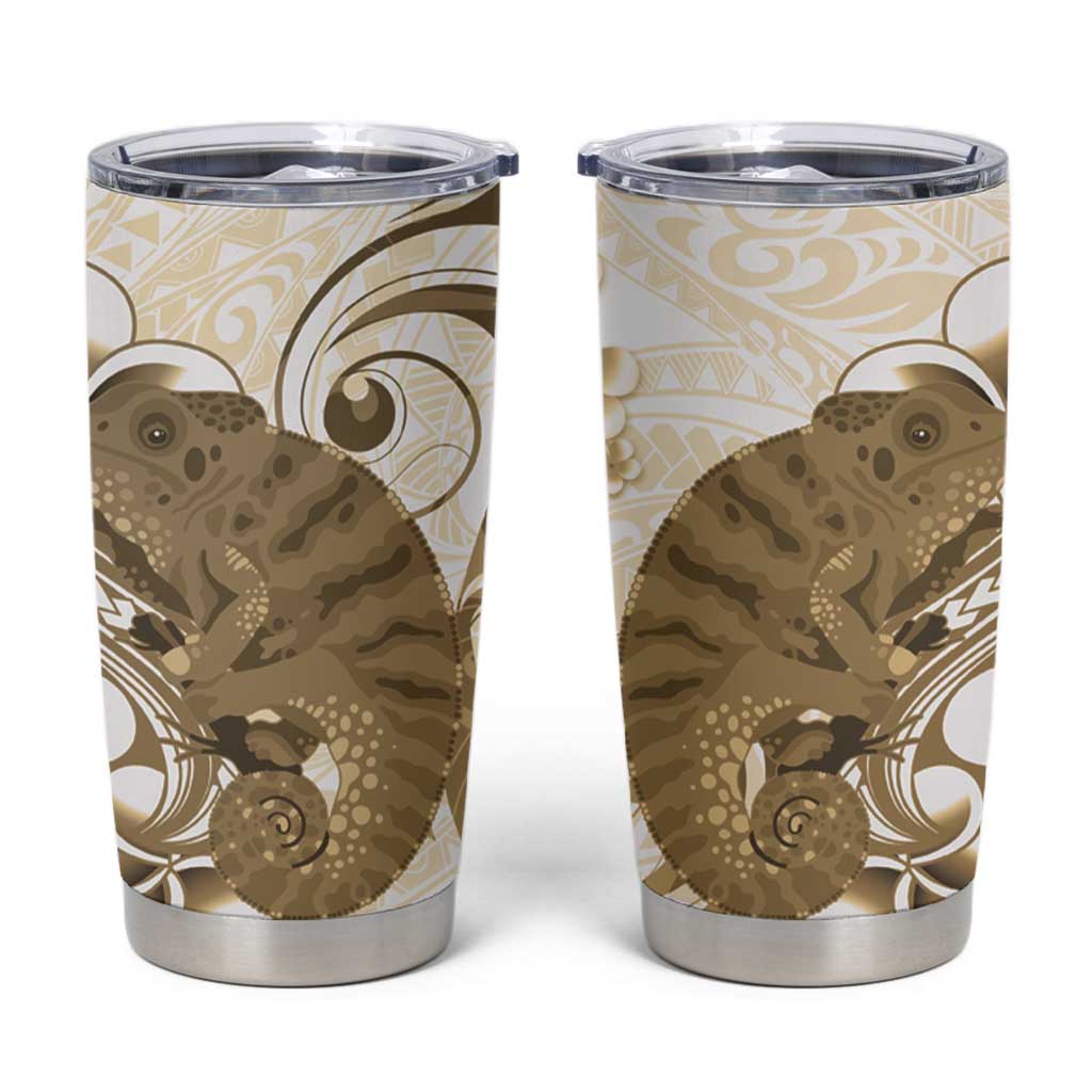 Brown And White Hawaii Chameleon Tumbler Cup Plumeria Polynesian Tribal Art LT14 Brown - Polynesian Pride