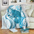 Cyan And White Hawaii Chameleon Blanket Plumeria Polynesian Tribal Art