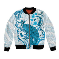 Cyan And White Hawaii Chameleon Bomber Jacket Plumeria Polynesian Tribal Art LT14 Unisex Cyan - Polynesian Pride