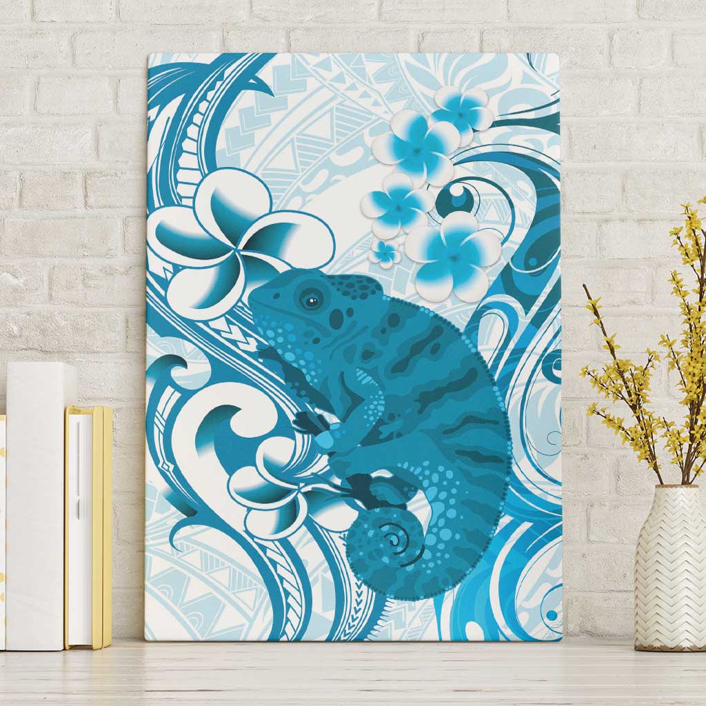 Cyan And White Hawaii Chameleon Canvas Wall Art Plumeria Polynesian Tribal Art LT14 Without Frame Cyan - Polynesian Pride