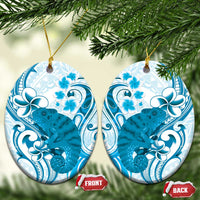 Cyan And White Hawaii Chameleon Ceramic Ornament Plumeria Polynesian Tribal Art LT14 Oval Cyan - Polynesian Pride