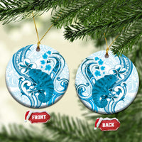 Cyan And White Hawaii Chameleon Ceramic Ornament Plumeria Polynesian Tribal Art LT14 Circle Cyan - Polynesian Pride