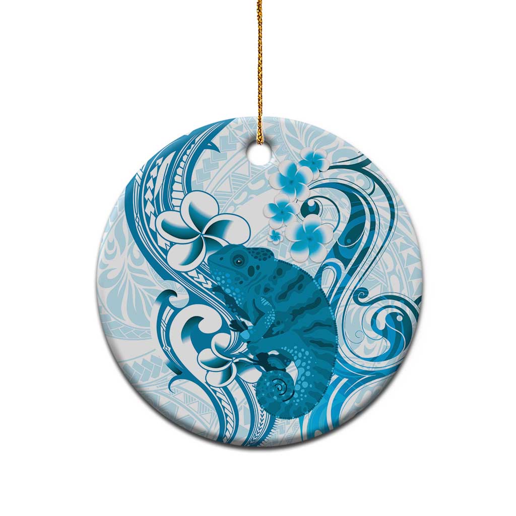 Cyan And White Hawaii Chameleon Ceramic Ornament Plumeria Polynesian Tribal Art LT14 - Polynesian Pride