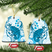 Cyan And White Hawaii Chameleon Ceramic Ornament Plumeria Polynesian Tribal Art LT14 Bell Flake Cyan - Polynesian Pride