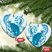 Cyan And White Hawaii Chameleon Ceramic Ornament Plumeria Polynesian Tribal Art LT14 Heart Cyan - Polynesian Pride