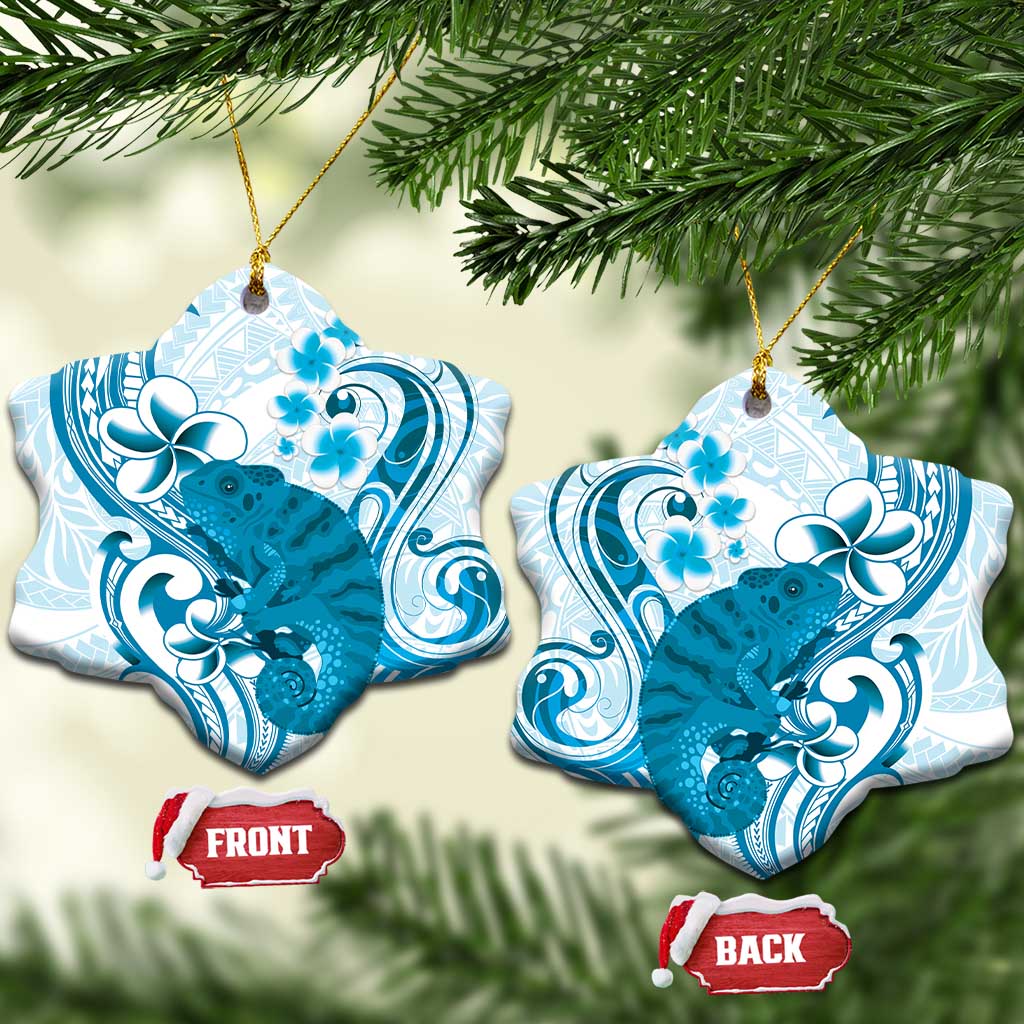 Cyan And White Hawaii Chameleon Ceramic Ornament Plumeria Polynesian Tribal Art LT14 Snow Flake Cyan - Polynesian Pride