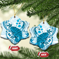 Cyan And White Hawaii Chameleon Ceramic Ornament Plumeria Polynesian Tribal Art LT14 Snow Flake Cyan - Polynesian Pride