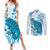 Cyan And White Hawaii Chameleon Couples Matching Summer Maxi Dress and Long Sleeve Button Shirt Plumeria Polynesian Tribal Art