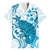 Cyan And White Hawaii Chameleon Family Matching Off Shoulder Maxi Dress and Hawaiian Shirt Plumeria Polynesian Tribal Art