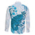 Cyan And White Hawaii Chameleon Family Matching Off Shoulder Maxi Dress and Hawaiian Shirt Plumeria Polynesian Tribal Art