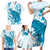 Cyan And White Hawaii Chameleon Family Matching Short Sleeve Bodycon Dress and Hawaiian Shirt Plumeria Polynesian Tribal Art