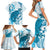 Cyan And White Hawaii Chameleon Family Matching Short Sleeve Bodycon Dress and Hawaiian Shirt Plumeria Polynesian Tribal Art