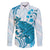 Cyan And White Hawaii Chameleon Family Matching Summer Maxi Dress and Hawaiian Shirt Plumeria Polynesian Tribal Art