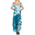 Cyan And White Hawaii Chameleon Family Matching Summer Maxi Dress and Hawaiian Shirt Plumeria Polynesian Tribal Art