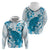 Cyan And White Hawaii Chameleon Hoodie Plumeria Polynesian Tribal Art