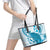 Cyan And White Hawaii Chameleon Leather Tote Bag Plumeria Polynesian Tribal Art