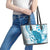 Cyan And White Hawaii Chameleon Leather Tote Bag Plumeria Polynesian Tribal Art