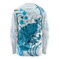 Cyan And White Hawaii Chameleon Long Sleeve Shirt Plumeria Polynesian Tribal Art LT14 - Polynesian Pride