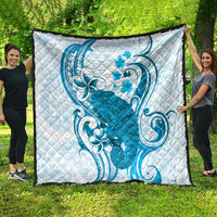 Cyan And White Hawaii Chameleon Quilt Plumeria Polynesian Tribal Art LT14 - Polynesian Pride