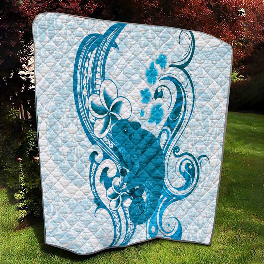Cyan And White Hawaii Chameleon Quilt Plumeria Polynesian Tribal Art LT14 - Polynesian Pride