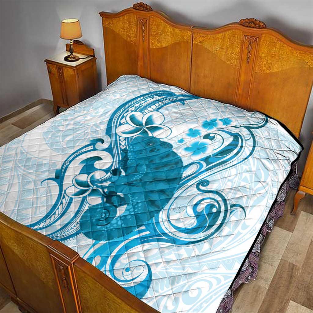 Cyan And White Hawaii Chameleon Quilt Plumeria Polynesian Tribal Art LT14 - Polynesian Pride