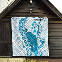 Cyan And White Hawaii Chameleon Quilt Plumeria Polynesian Tribal Art LT14 - Polynesian Pride