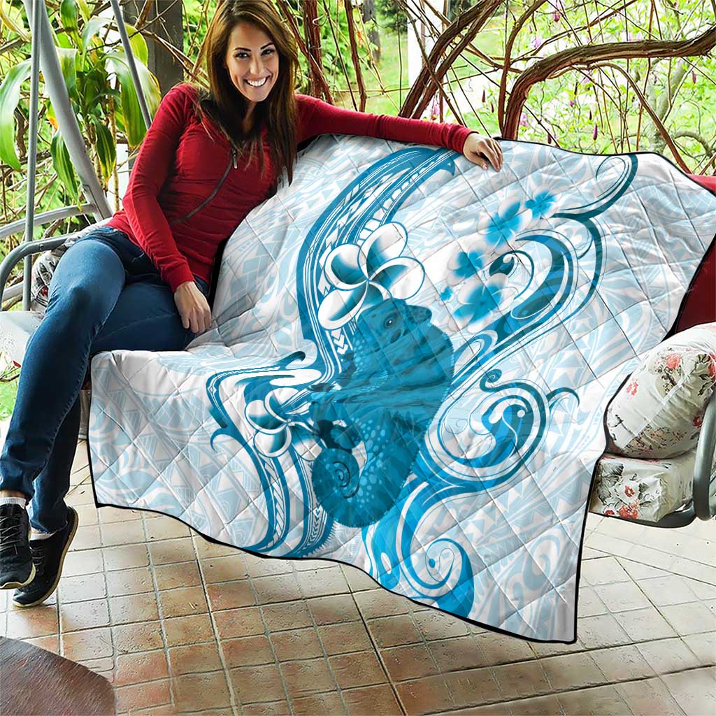 Cyan And White Hawaii Chameleon Quilt Plumeria Polynesian Tribal Art LT14 - Polynesian Pride