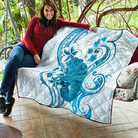 Cyan And White Hawaii Chameleon Quilt Plumeria Polynesian Tribal Art LT14 - Polynesian Pride