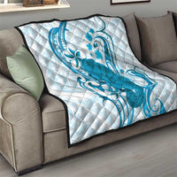 Cyan And White Hawaii Chameleon Quilt Plumeria Polynesian Tribal Art LT14 - Polynesian Pride