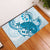 Cyan And White Hawaii Chameleon Rubber Doormat Plumeria Polynesian Tribal Art