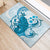 Cyan And White Hawaii Chameleon Rubber Doormat Plumeria Polynesian Tribal Art