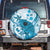 Cyan And White Hawaii Chameleon Spare Tire Cover Plumeria Polynesian Tribal Art