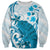 Cyan And White Hawaii Chameleon Sweatshirt Plumeria Polynesian Tribal Art